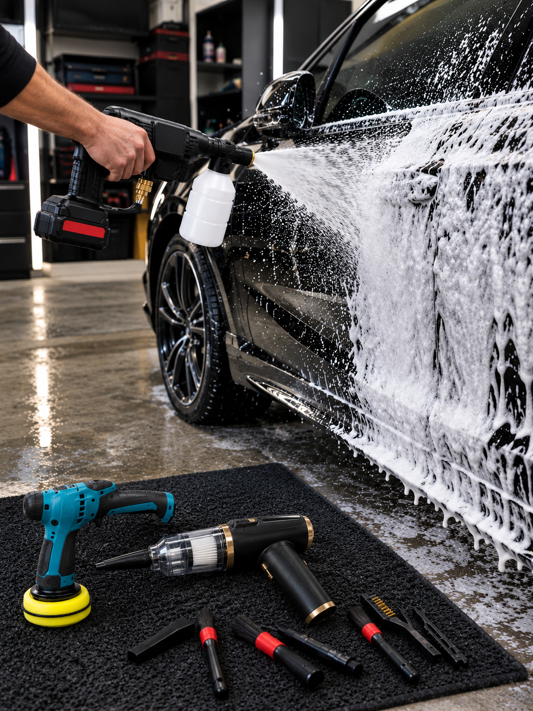 Kit Ultime ProDiagAuto : nettoyeur sans fil, polisseuse, aspirateur et 13 brosses detailing