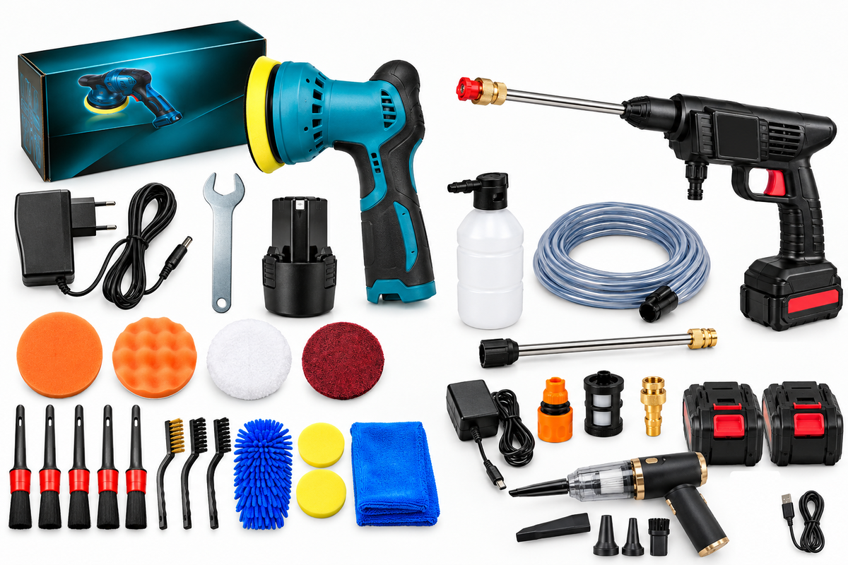 Kit Ultime lavage voiture sans fil pour laver, aspirer et faire briller sa voiture