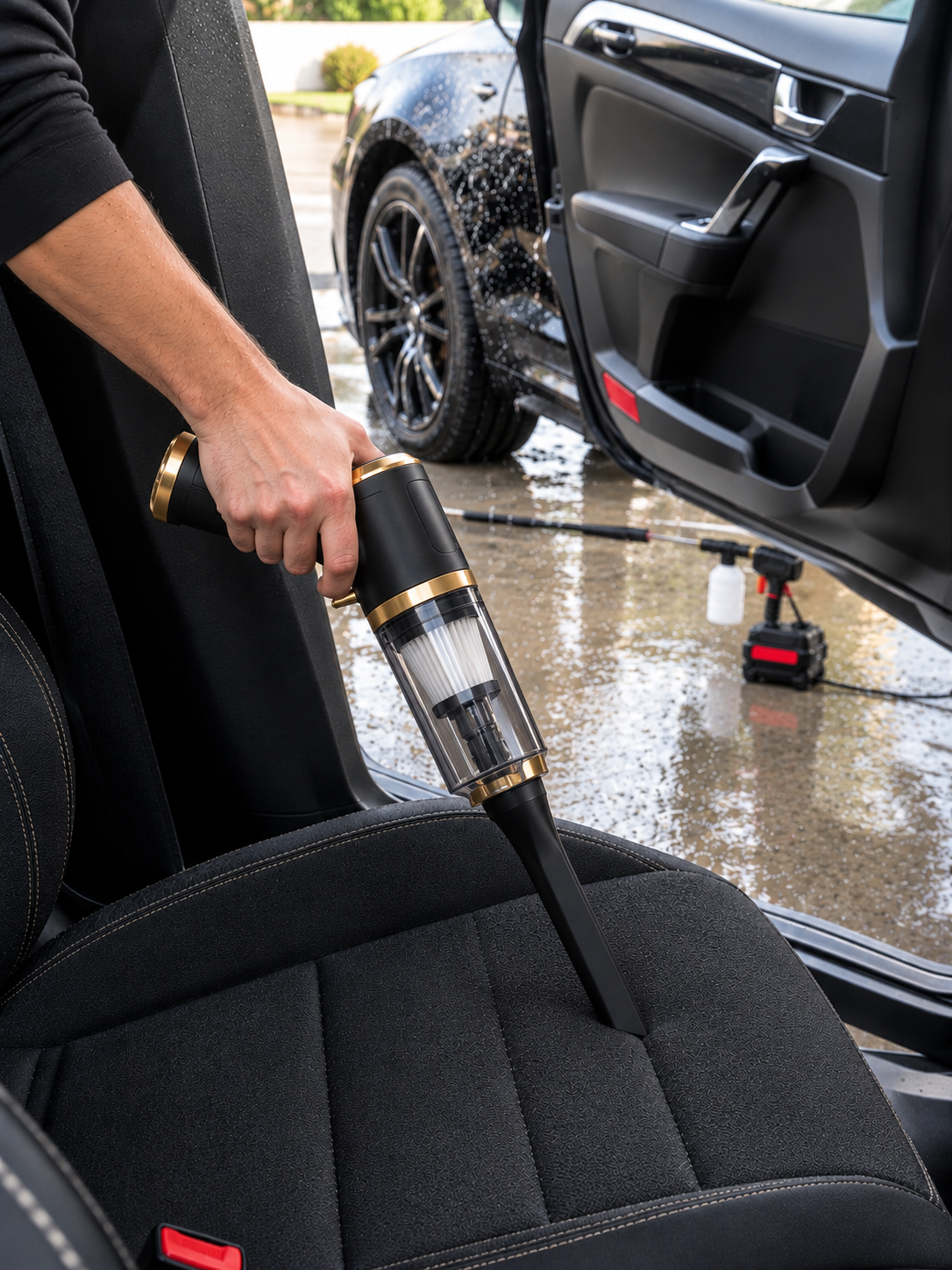 Kit Complet lavage voiture ProDiagAuto : nettoyeur haute pression sans fil, aspirateur sans fil et 13 brosses detailing